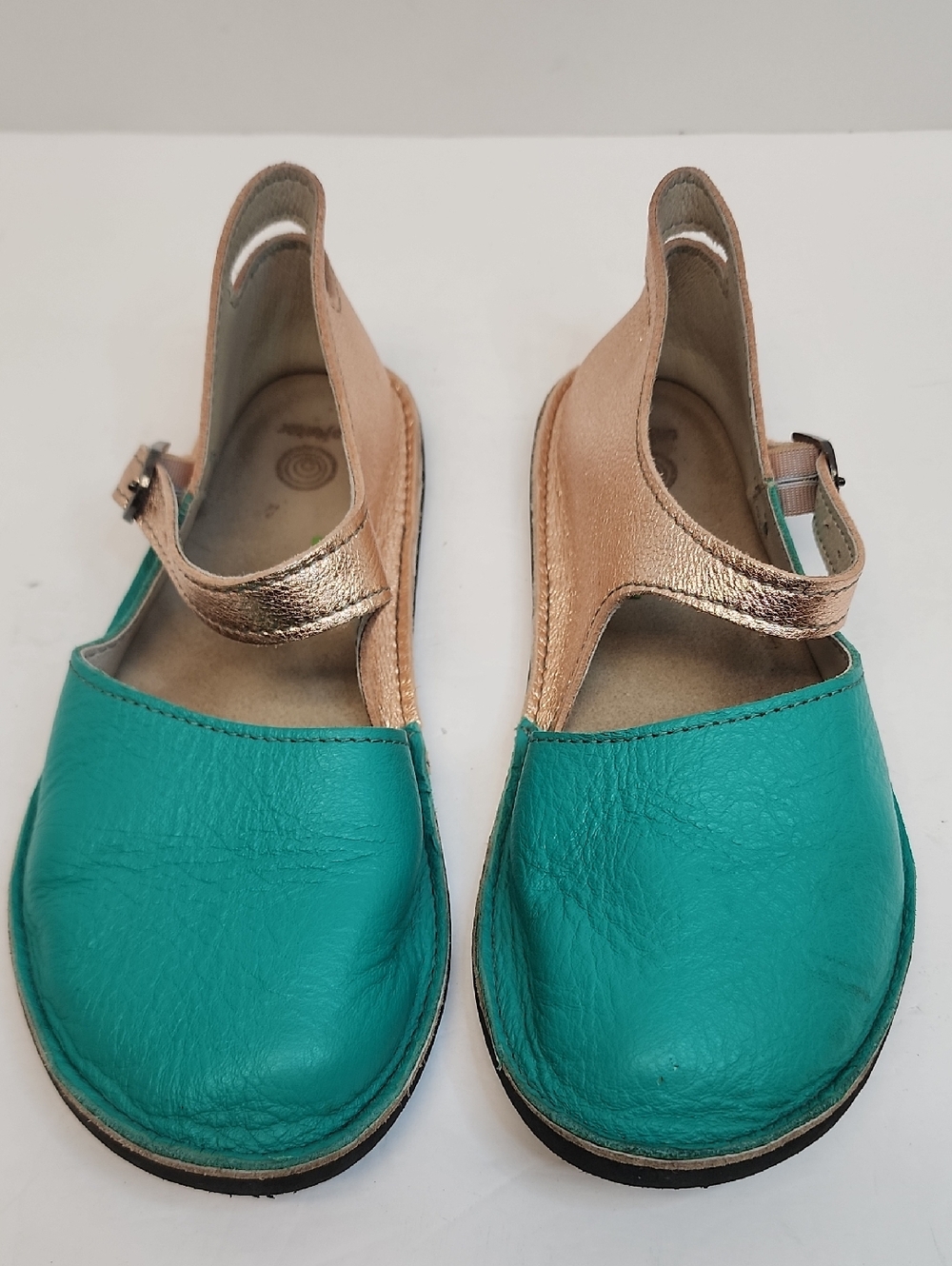 Softstar Teal Leather Slingback Flats Rose Gold Accent Size 6